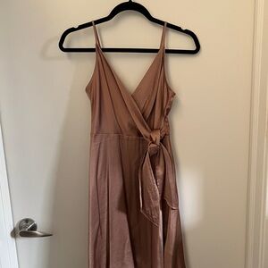 Express Gold Wrap Tie Midi Dress